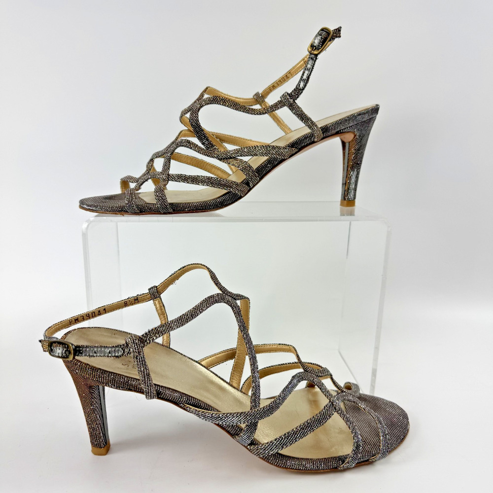 Stuart Weitzman Women's Heels Gold Turning Up Pyrite Metallic Strappy Size 8.5